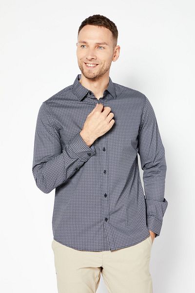 Dkny Men Regular Fit Allover Print Long Sleeve Casual Shirt, Black