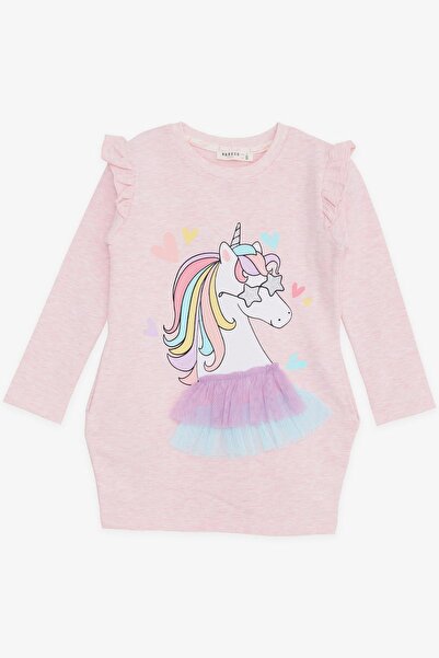 Breeze Kız Çocuk Uzun Kollu Elbise Unicorn Baskılı 1.5-5 Yaş, Somon Melanj