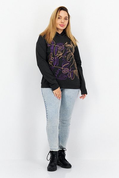 comma Women Hooded Long Sleeves Embroidered Sweatshirts, Black