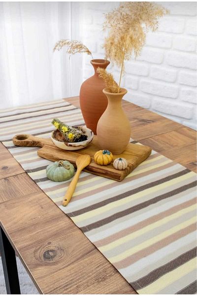 Alpar Tekstil Bohemian Striped Linen Look Runner-Table Cloth 40X80Cm / Small Size