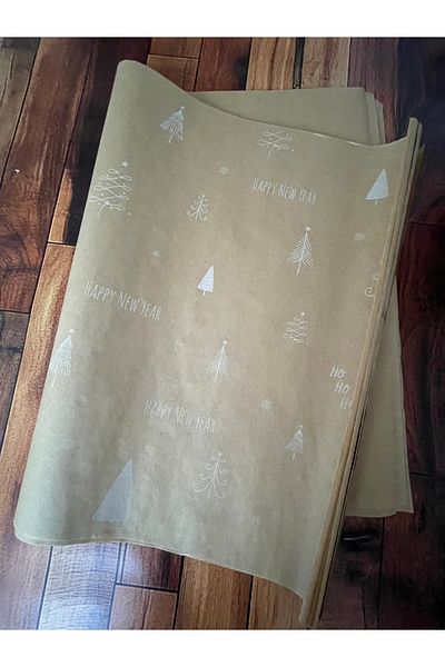 eylülün etiket fabrikası Christmas Themed - White Printed Kraft Wrapping Paper - 70-50 Cm. / 10 Pieces