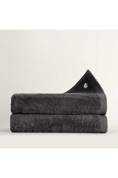 Ecocotton Set of 2 Embroidered Bath Towels - 100% Organic Cotton, Butterfly Border, Anthracite 80X150 cm