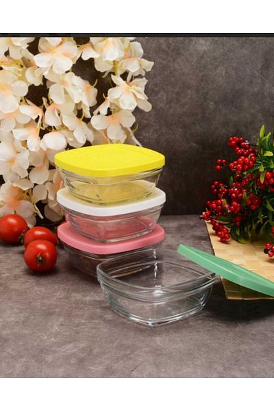 Paşabahçe 96840 Pudding - 4-Piece Glass Storage Set with Lid