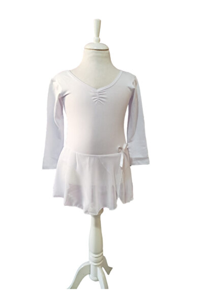 FNDBALE BEYAZ ÖNÜ BÜZGÜLÜ ŞİFON ETEKLİ BALE MAYOSU