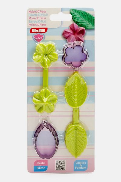 iBiLi 4 Pieces Flower And Leaf 3d Silicone Fondant Mould Set, Green