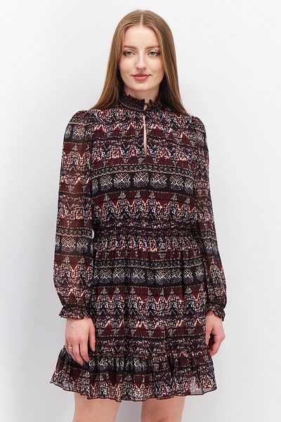 edc Women Aztec Print Long Sleeve Mini Dress, Maroon