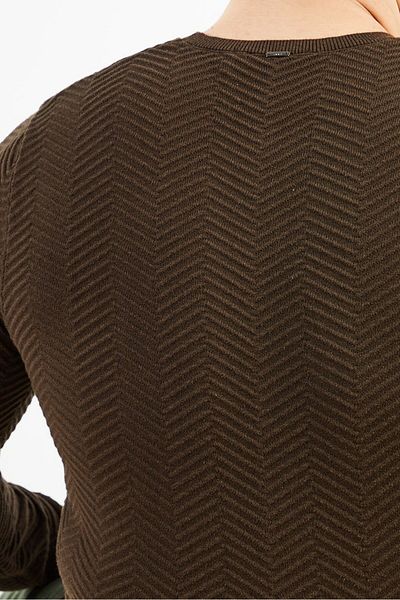 IKKS Men Crew Neck Long Sleeve Textured Sweater, Dark Khaki Brown