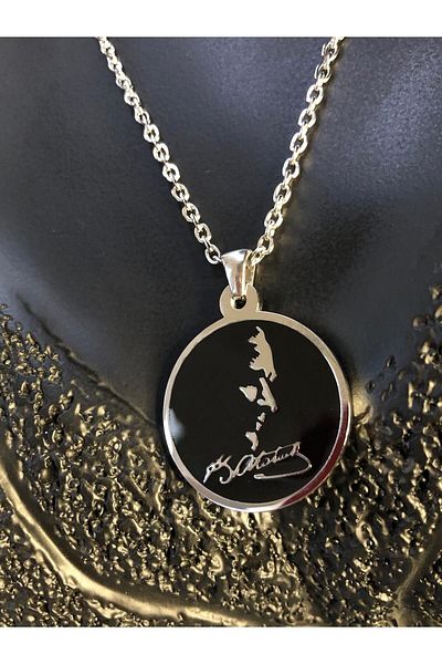 vogutima Mustafa K.Atatürk Silhouette V Signature Unisex Steel Necklace - Gift for Lover and Father