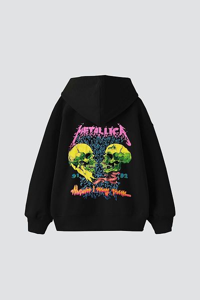 Sekizbiraltı Унисекс премиум черен суичър с щампа на черепа на Metallica