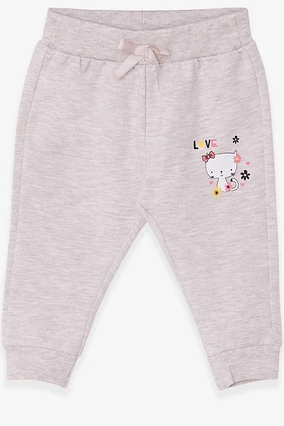Breeze Baby Girl Sweatpants Cat Printed 6 Months-2 Years, Beige Melange