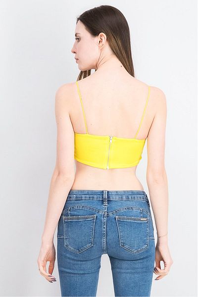 TopShop Women Square Neck Sleeveless Textured Crop Top, Yellow
