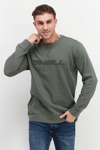 O'Neill سويت شيرت رجالي بشعار مطرز بأكمام طويلة وياقة دائرية، زيتوني