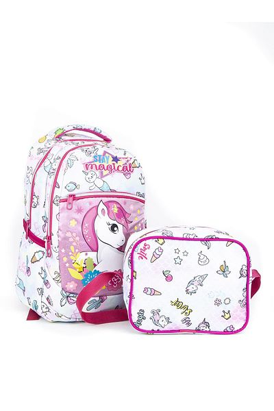 Necati Çanta Τσάντα Δημοτικού Σχολείου με Lunchbox Pink