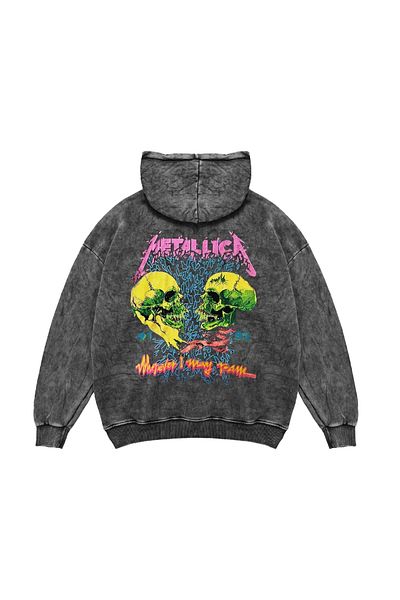 Sekizbiraltı Унисекс суичър с качулка с принт на череп Metallica - голям размер, изпран в черно