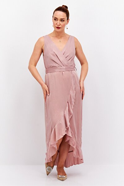 blume Women Belted Plain Wrap Dress, Pink