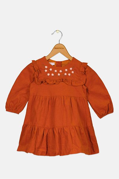 BONNIE BABY Toddlers Girl Embroidered Dress, Brown