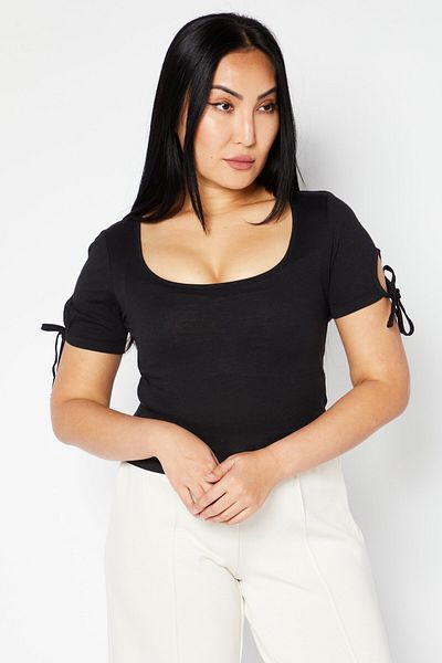 Dkny Jeans Kadın Scoope Yaka Kısa Kollu Marka Logolu Üst, Siyah