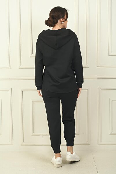 By Saygı Γυναικείο σετ 2 τεμαχίων Scuba Lycra - με κουκούλα, ελαστική μέση, στενό παντελόνι με τσέπες