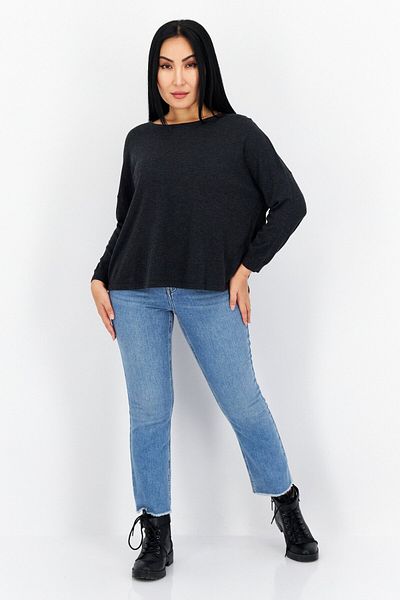 s.Oliver Women Bateau Neck Long Sleeves Plain Sweatshirt, Charcoal