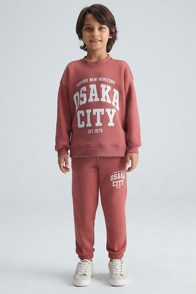 GRIMELANGE Durgesh Boy Cotton-Polyester Brick Color Bottom-Top Suit