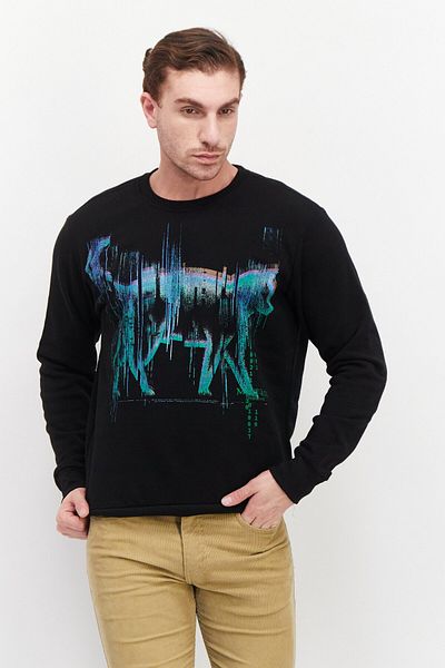 DIFUZED Men Long Sleeve Graphic Print Sweatshirt, Black Combo