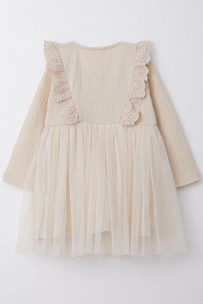 Breeze Beige Colored Girl's Long Sleeve Laced Dress - 1.5-5 Years
