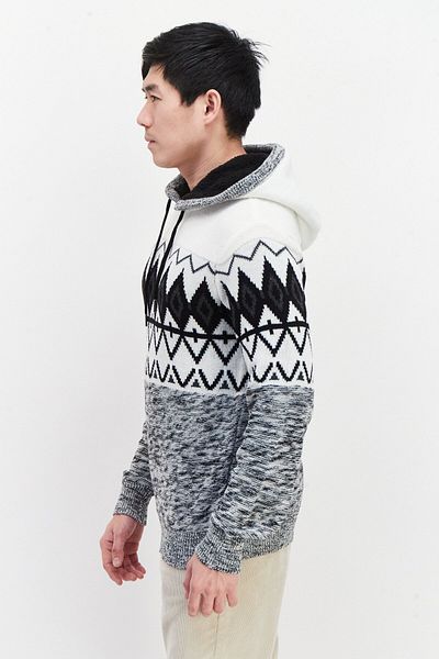 XRAY JEANS Men Hooded Long Sleeve Aztec Print Sweatshirt, Off White
