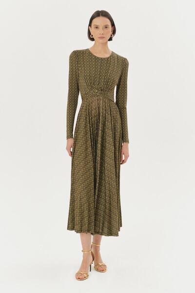 Exquise Desenli Bağlama Detaylı Likralı Midi Örme Elbise