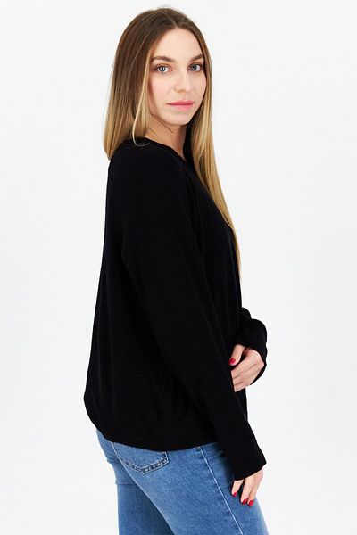 comma Women Crew Neck Long Sleeves Knitted Sweater, Black