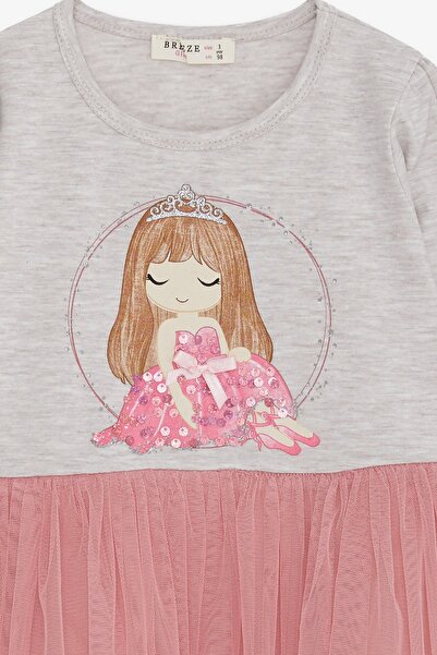 Breeze Girl's Long Sleeve Dress Sequined Girl Printed 1.5-5 Years, Beige Melange