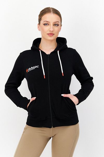 DIFUZED Women Hooded Long Sleeve Full Zip Embroidered Sweatshirt, Black