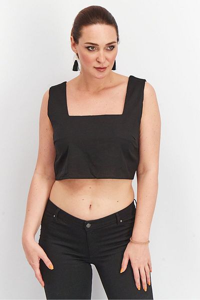 Asos Design Women Square Neck Sleeveless Plain Crop Top, Black