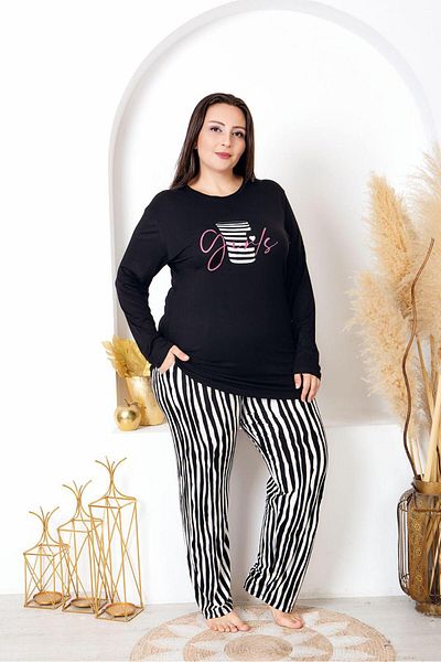 Lady Lingerie Σετ γυναικείες πιτζάμες με μακρυμάνικο φαρδύ σχέδιο Oversize