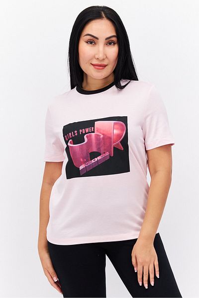 SKECHERS Women Sportswear Fit Crew Neck Short Sleeves Training Top, Pink Combo