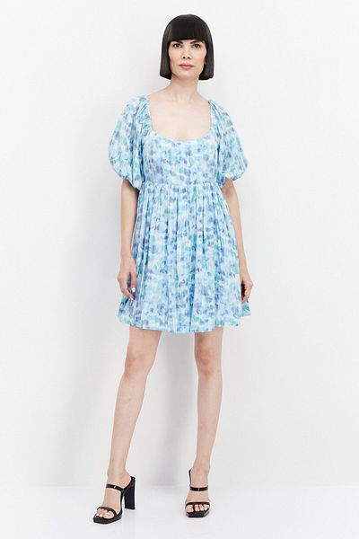 Bcbgeneration Women Allover Print Mini Dress, Sky Blue Combo