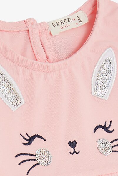 Breeze Girl's Dress, Embroidered, Sequined, Cute Kitten Printed, 1.5-5 Years, Pink