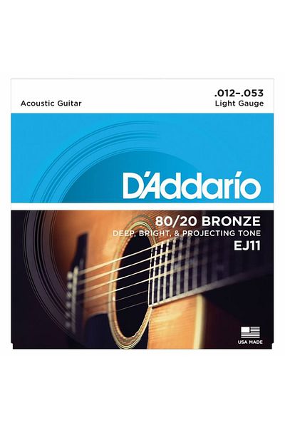 Daddario Ej11 Acoustic Guitar String Set, 80/20 Bronze, Light Gauge,