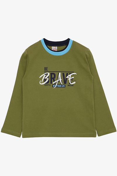 Breeze 5-9 Years Boy Khaki Green Long Sleeve T-Shirt - Text Printed
