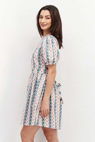 VILA Women Floral Pattern Puffed Sleeve Mini Dress, Off White