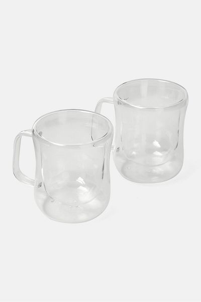 Catherine Malandrino Set 2 Of High Borosilicate Glass Cup With Handle 300 Ml, Transparent