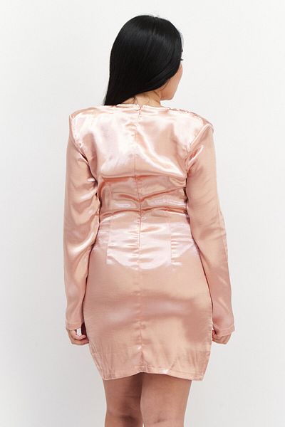 BOOHOO Women Satin Double Split Hem Button Up Mini Dress, Blush