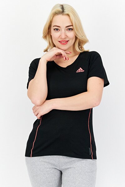 adidas بلوزة رياضية نسائية بأكمام قصيرة للتدريب، باللون الأسود