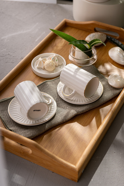 Emsan 150 Cc Gold - Single Line Patterned Double Coffee Cup