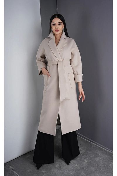 Eccim Fashion Long Cashmere Overcoat Coat with Double-breasted Collar Belt