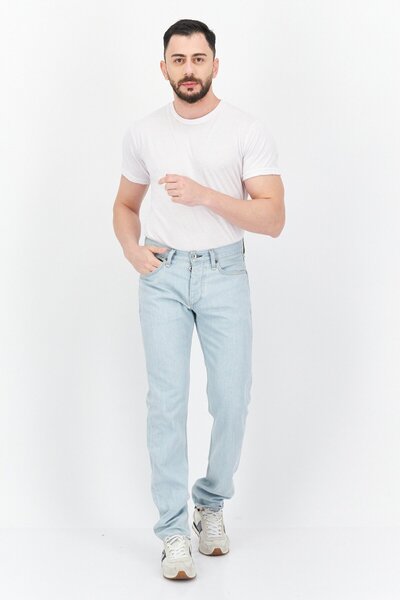 rag & bone Men Classic Fit Mid Waist Washed Non-Stretchable Denim, Blue