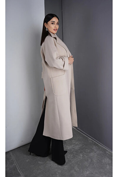 Eccim Fashion Kruvaze Yaka Kemerli Uzun Kaşmir Palto Kaban