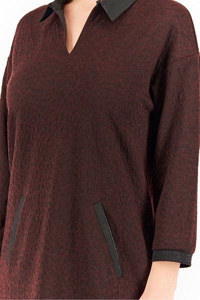 ONE STEP Women Textured 3/4 Sleeve Mini Dress, Brown And Black