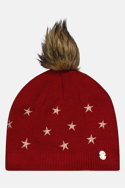 IKKS Kids Girl Faux Fur Pompom Beanie, Red