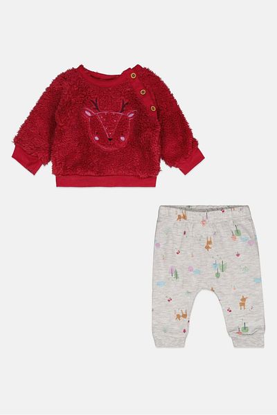 RENE ROFE Toddlers Girl 2 Pc Embroidered Sweatshirt And Jogger Pants, Pink/grey