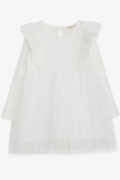 Breeze Baby Girl Long Sleeve Dress Ruffle Shoulder Tulle 9 Months-3 Years, White